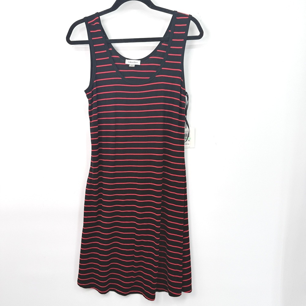 Calvin Klein Striped Tank Dress Womens 8 Stretch Minimalist Preppy Resort‎ Cozy